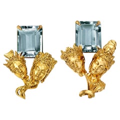 Eighteen Karat Yellow Gold Stud Contemporary Earrings with Topazes