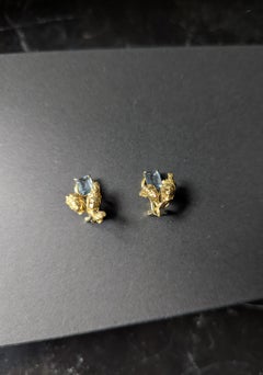 Eighteen Karat Yellow Gold Stud Drop Contemporary Earrings with Topazes