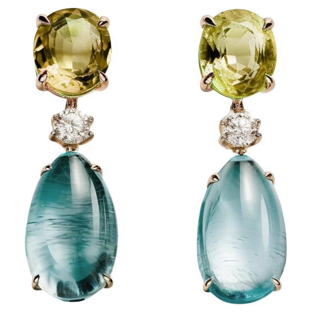 Pendientes de oro amarillo de dieciocho quilates con berilo y diamantes