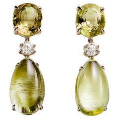 Clous d'oreilles en or jaune avec citrine et diamants