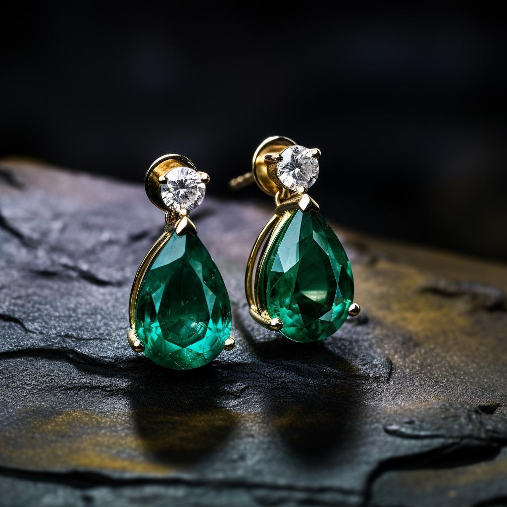 Eighteen Karat Yellow Gold Stud Drop Earrings with Emeralds and Diamonds In New Condition For Sale In Berlin, DE