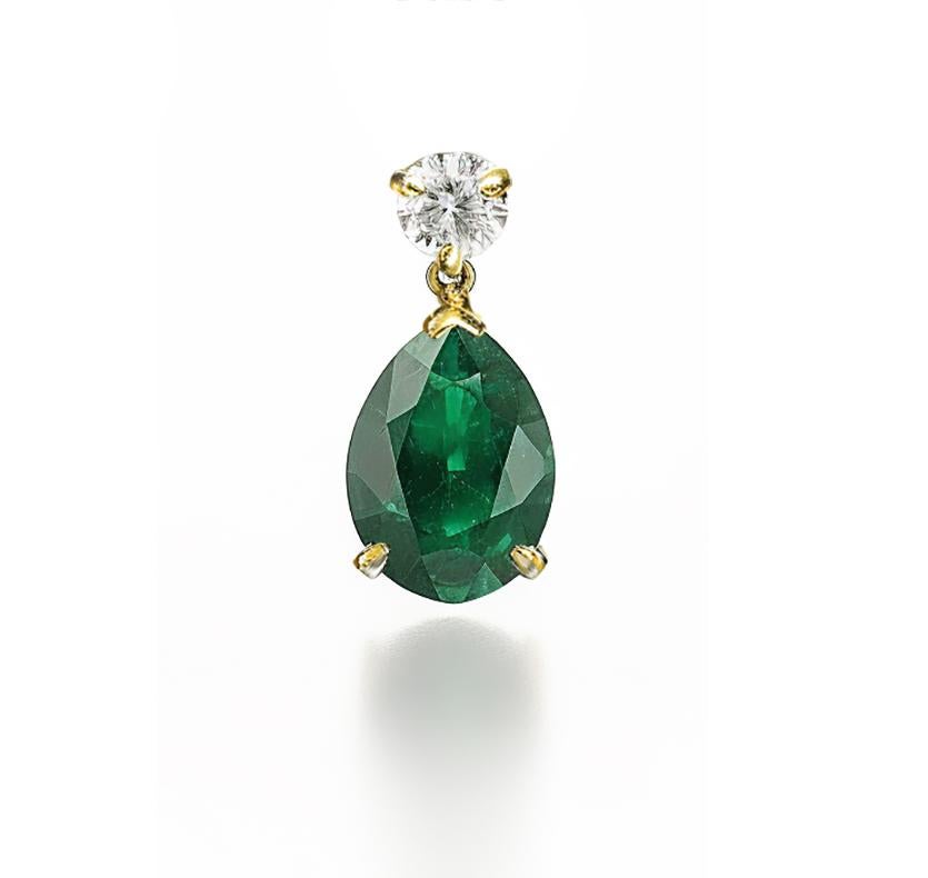 Eighteen Karat Yellow Gold Stud Drop Earrings with Emeralds and Diamonds For Sale 1