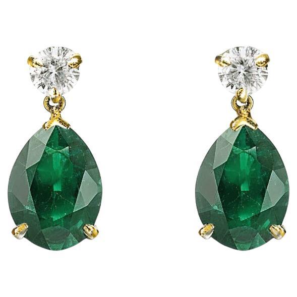 Achtzehn Karat Gelbgold Tropfenohrstecker mit Smaragden und Diamanten