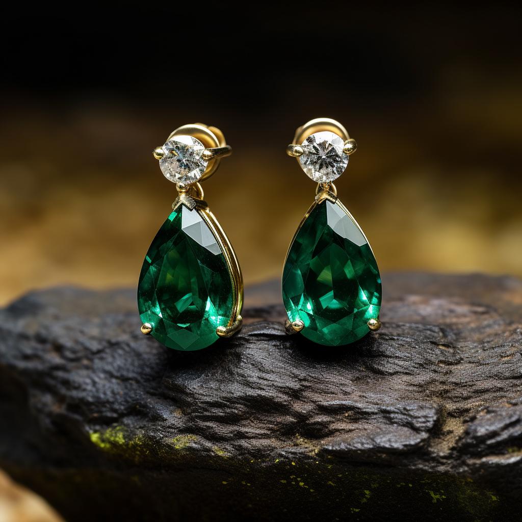 Women's Eighteen Karat Yellow Gold Stud Drop Earrings with Emeralds and Sapphires For Sale