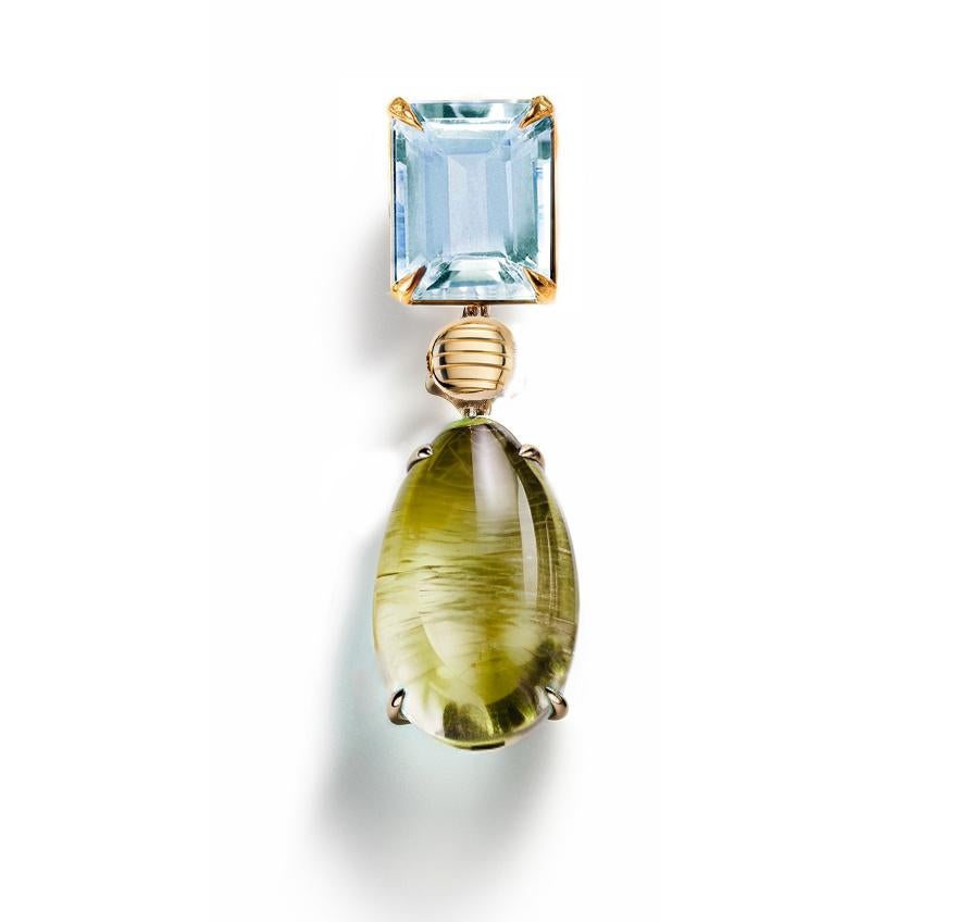 Eighteen Karat Yellow Gold Stud Drop Earrings with Peridots and Topazes For Sale 1