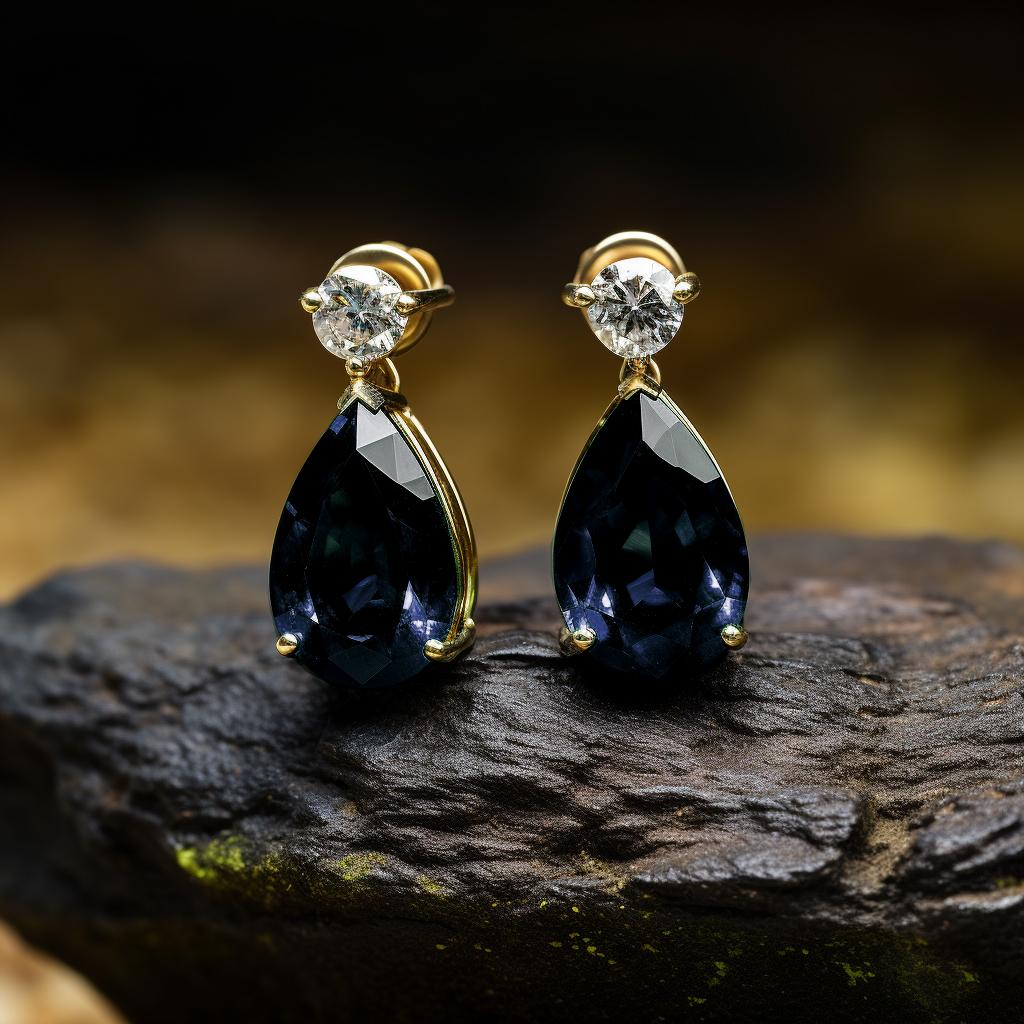 Contemporain Boucles d'oreilles pendantes en or jaune 18 carats avec saphirs et diamants en vente