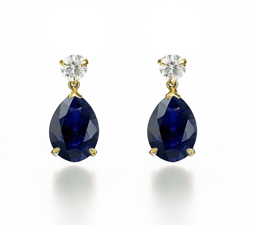 Boucles d'oreilles pendantes en or jaune 18 carats avec saphirs et diamants Neuf - En vente à Berlin, DE
