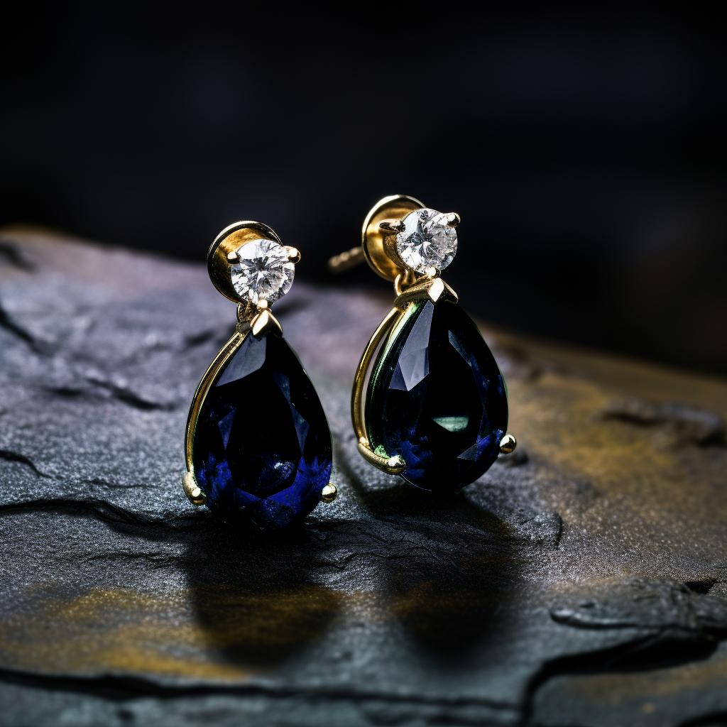 Boucles d'oreilles pendantes en or jaune 18 carats avec saphirs et diamants en vente 2