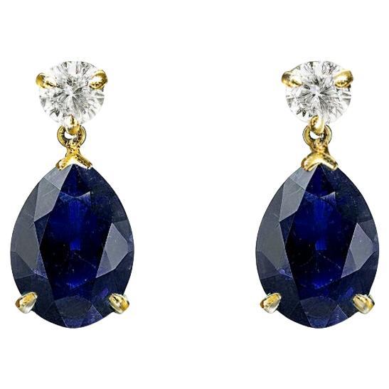 Eighteen Karat Yellow Gold Stud Drop Earrings with Sapphires and Diamonds