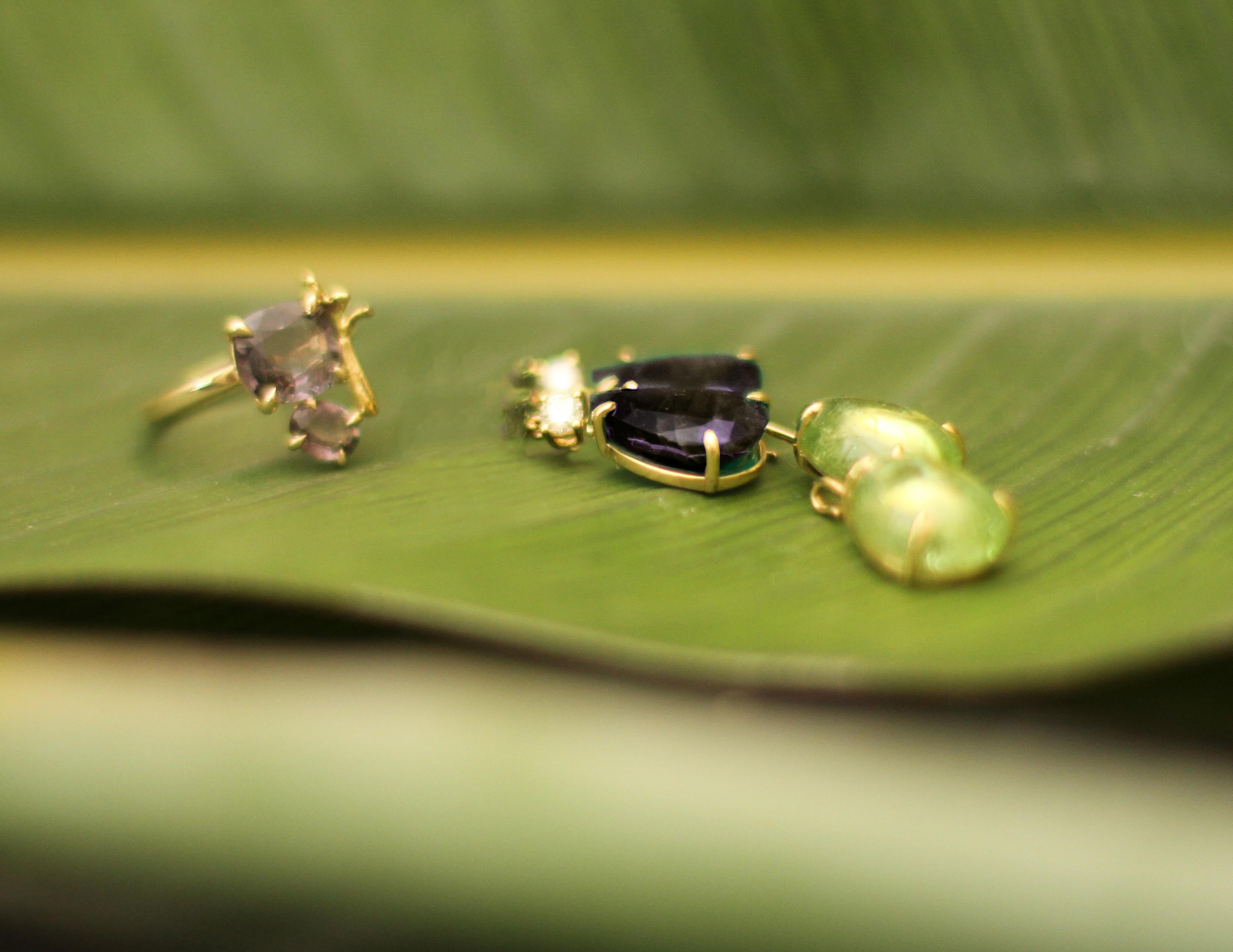 Eighteen Karat Yellow Gold Stud Drop Earrings with Smoky Quartzes and Diamonds In New Condition For Sale In Berlin, DE
