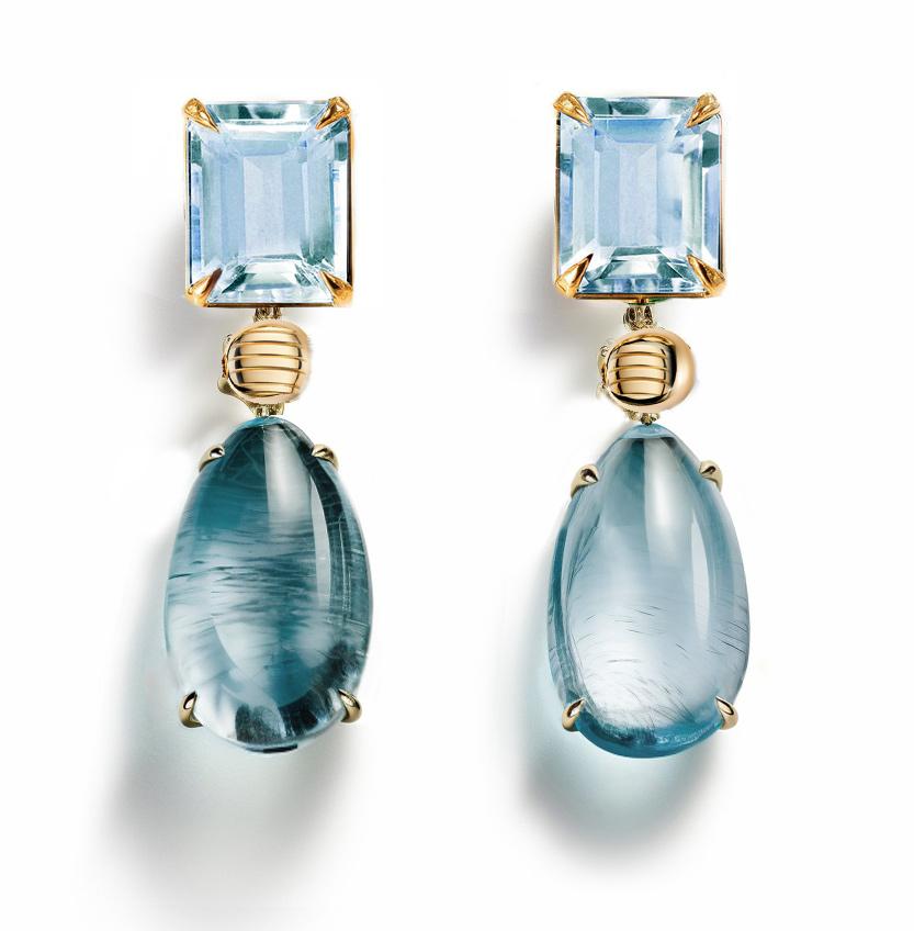 Eighteen Karat Yellow Gold Stud Drop Earrings with Topazes and Beryls For Sale 9