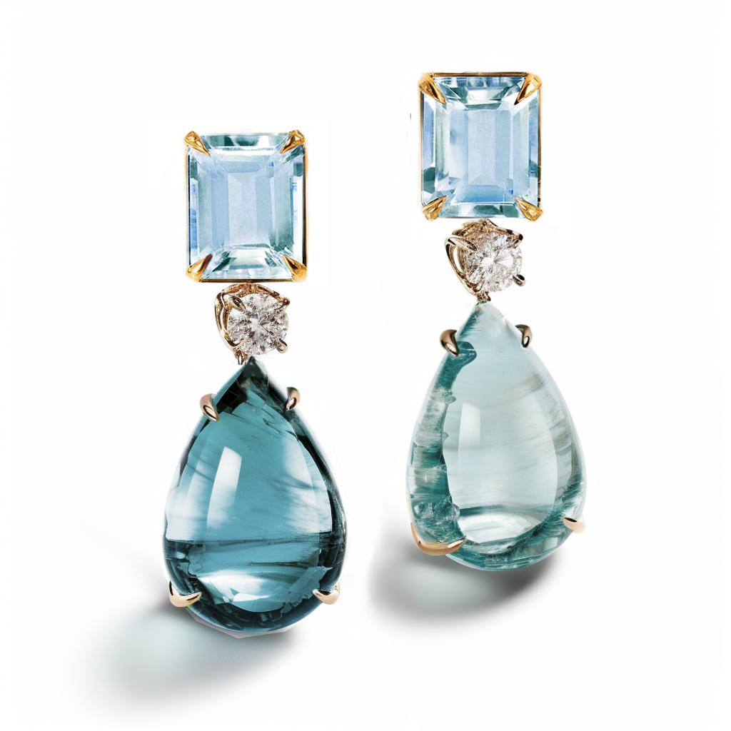 Contemporary Eighteen Karat Yellow Gold Stud Drop Earrings with Topazes and Beryls For Sale