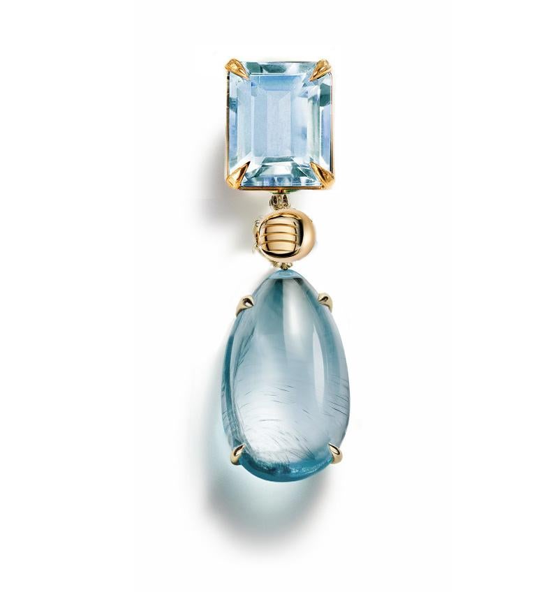 Cabochon Eighteen Karat Yellow Gold Stud Drop Earrings with Topazes and Beryls For Sale