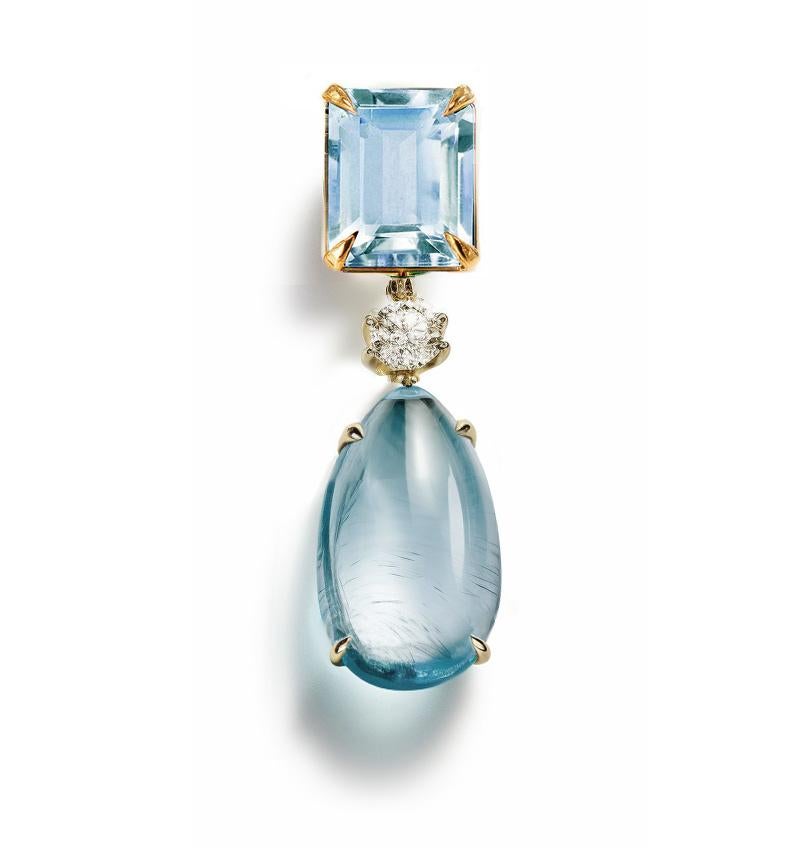 Cabochon Eighteen Karat Yellow Gold Stud Drop Earrings with Topazes and Beryls For Sale