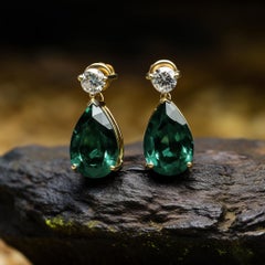 Eighteen Karat Yellow Gold Stud Drop Earrings with Tourmalines and Diamonds