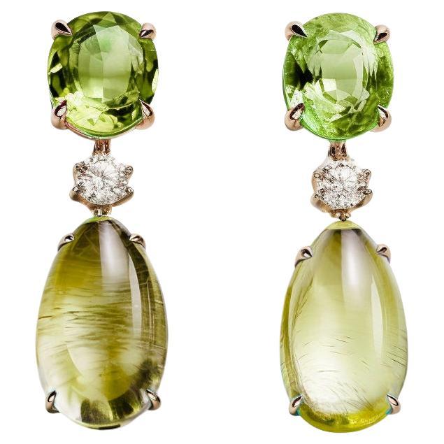 Boucles d'oreilles en or jaune 18 carats avec citrine et diamants