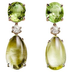 Boucles d'oreilles en or jaune 18 carats avec citrine et diamants