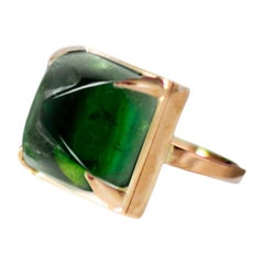 Anello di fidanzamento con tormalina verde Sugarloaf in oro giallo a diciotto carati