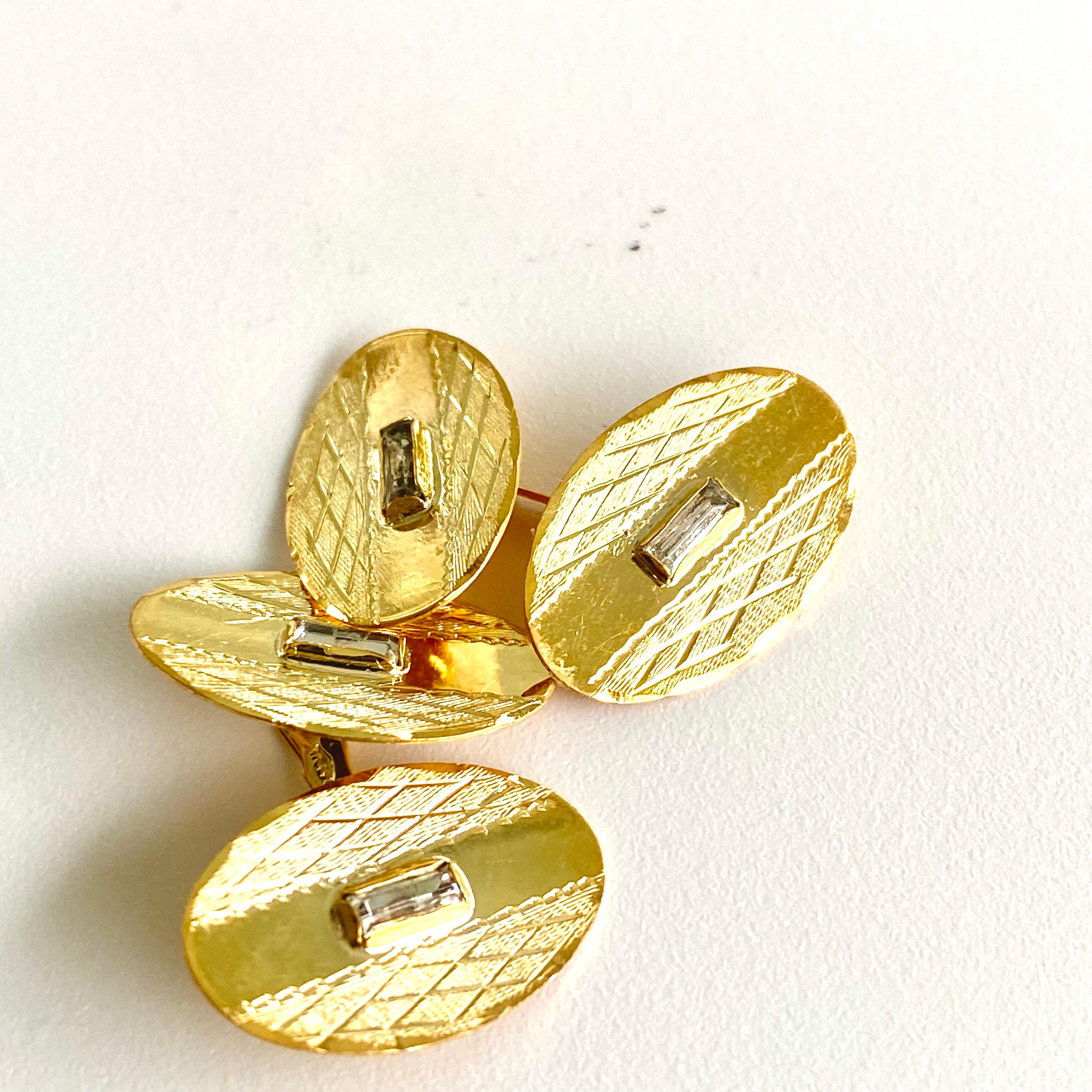 Women's or Men's Eighteen Karat Yellow Gold Textured Oval Tablets Cufflinks