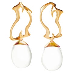 Eighteen Karat Yellow Gold Tibetan Earrings with Detachable Quartz Drops