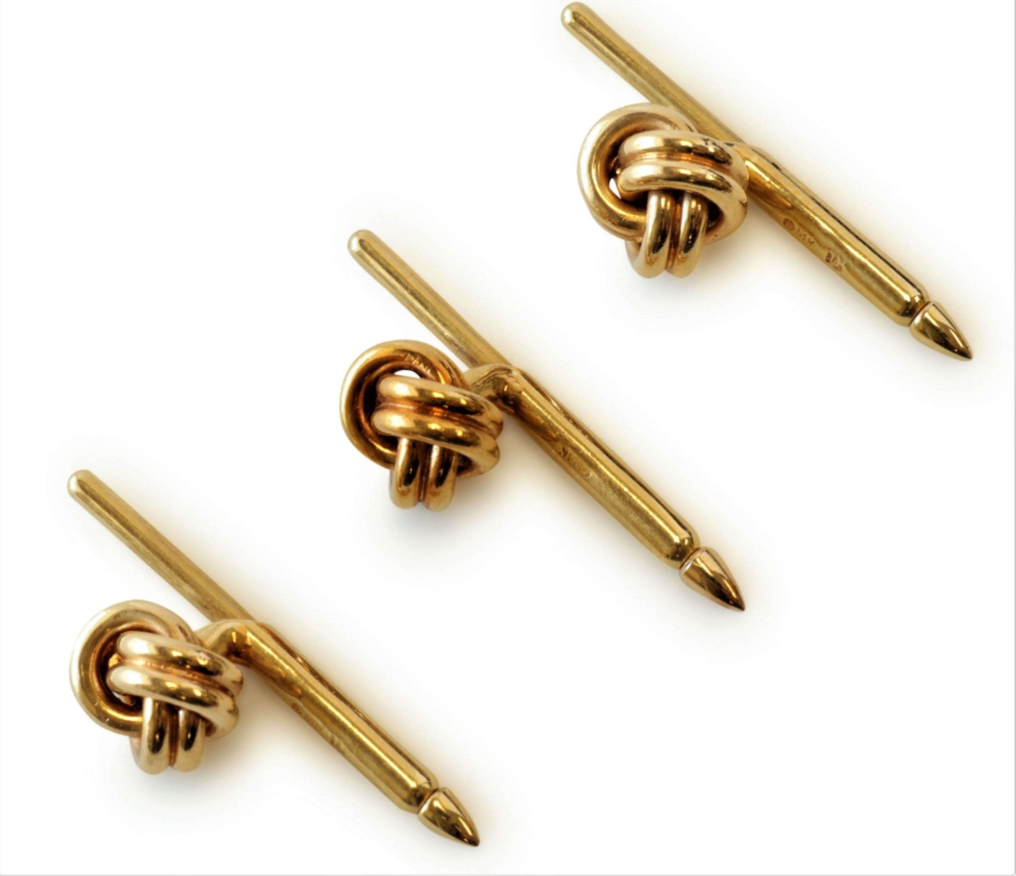 Women's or Men's Fourteen Karat Yellow Gold Shirt Tacks in the Form of Knots