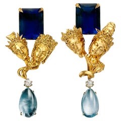 Achtzehn Karat Gelbgold Transformer Contemporary Ohrringe mit Saphiren