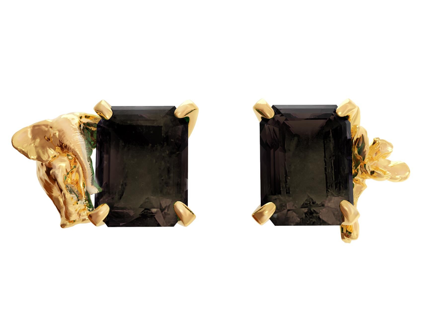 Boucles d'oreilles transformatrices en or jaune 18 carats avec quartz minéral amovible en vente 5