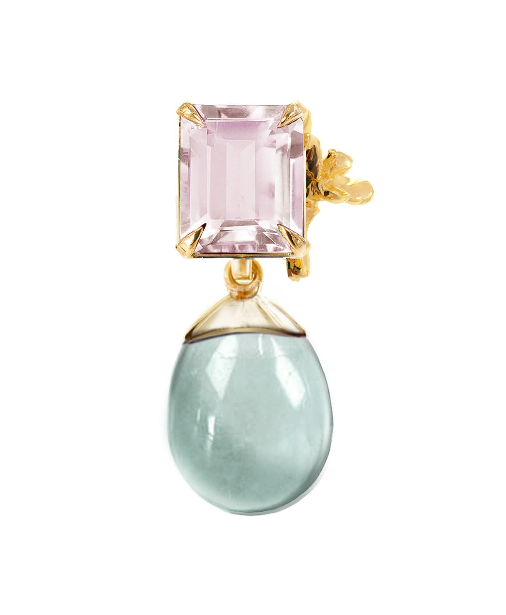 Boucles d'oreilles transformatrices en or jaune 18 carats avec quartz minéral amovible en vente 6
