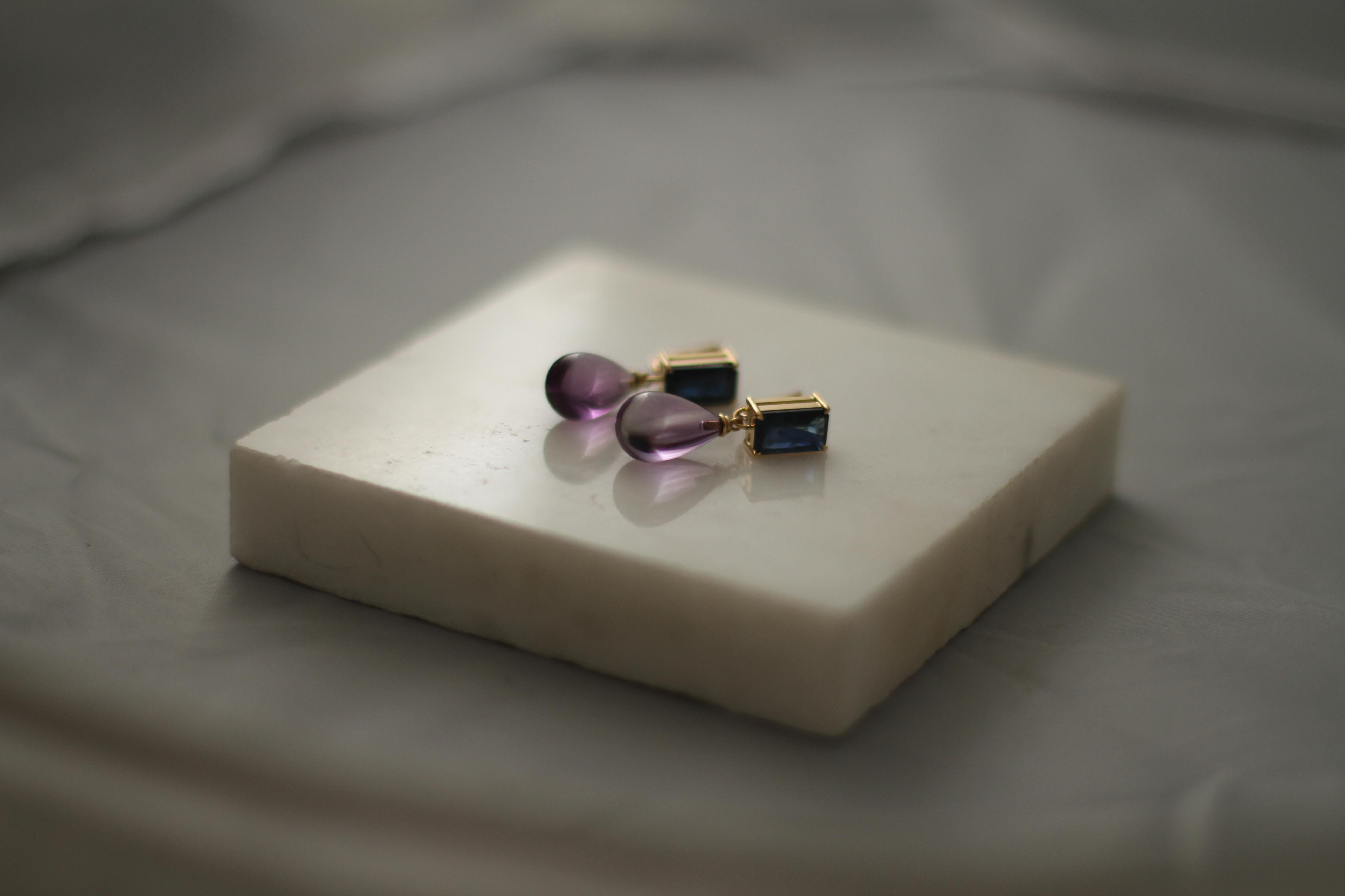 Boucles d'oreilles transformatrices en or jaune 18 carats avec quartz minéral amovible en vente 9