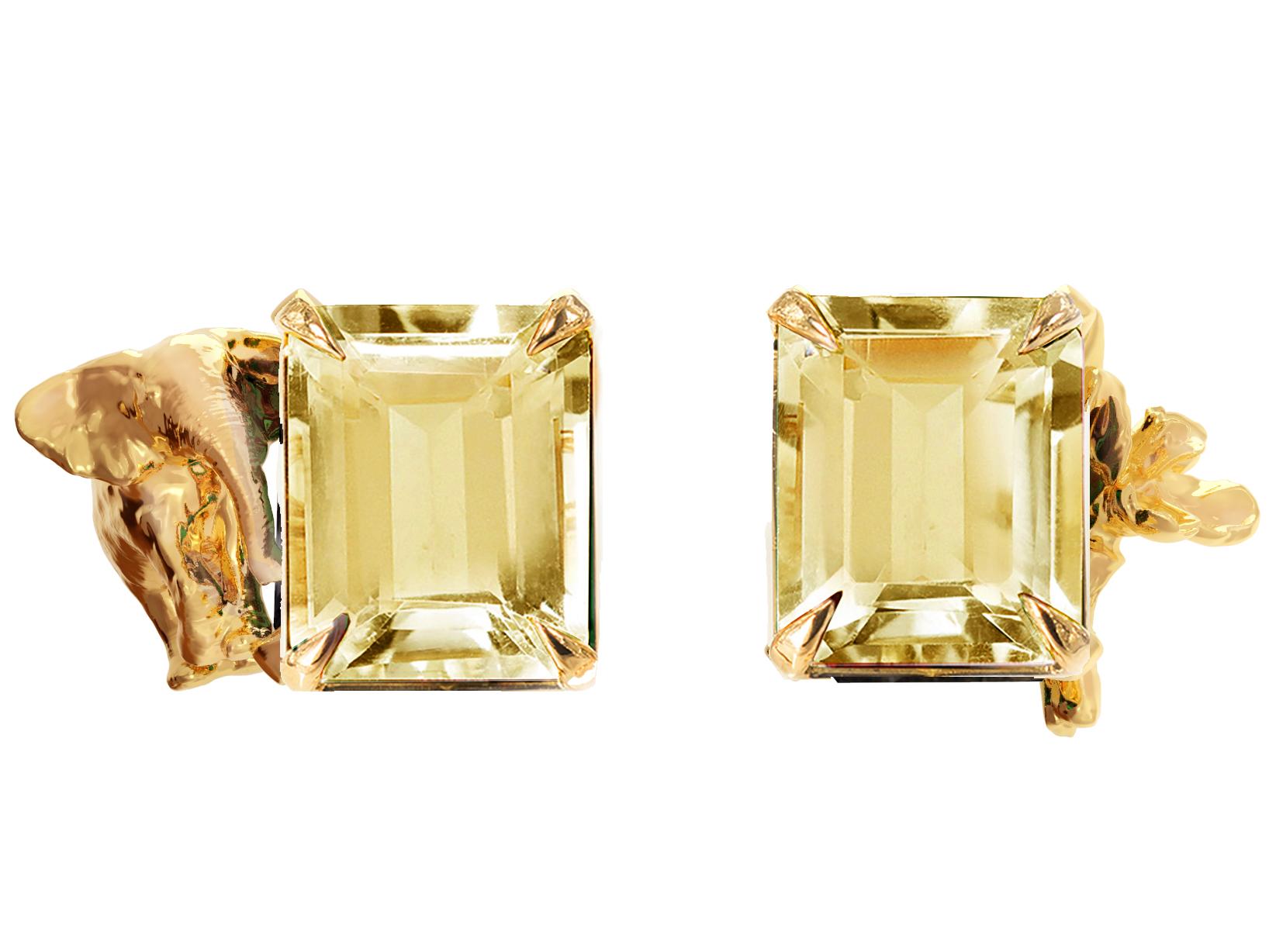 Pendientes Transformer de Oro Amarillo de Dieciocho Kilates con Cuarzos Menta Desmontables en venta 10