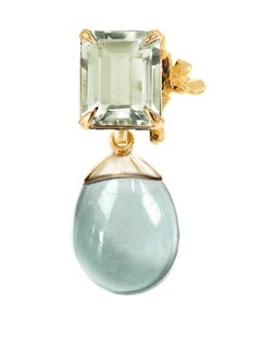 Achtzehn Karat Gelbgold Transformer-Ohrringe mit abnehmbaren Minzquarzen