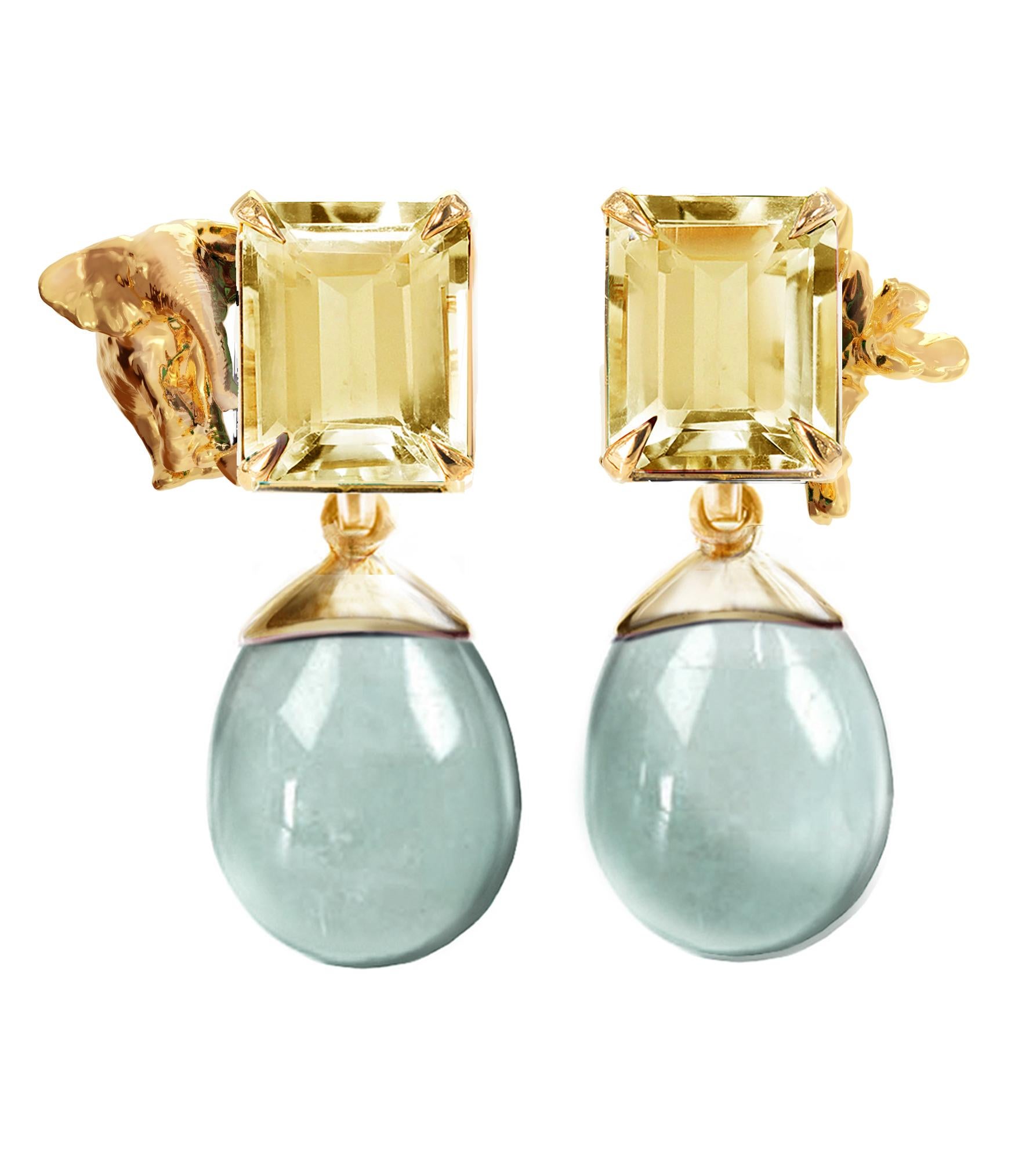 Pendientes Transformer de Oro Amarillo de Dieciocho Kilates con Cuarzos Menta Desmontables en venta 1