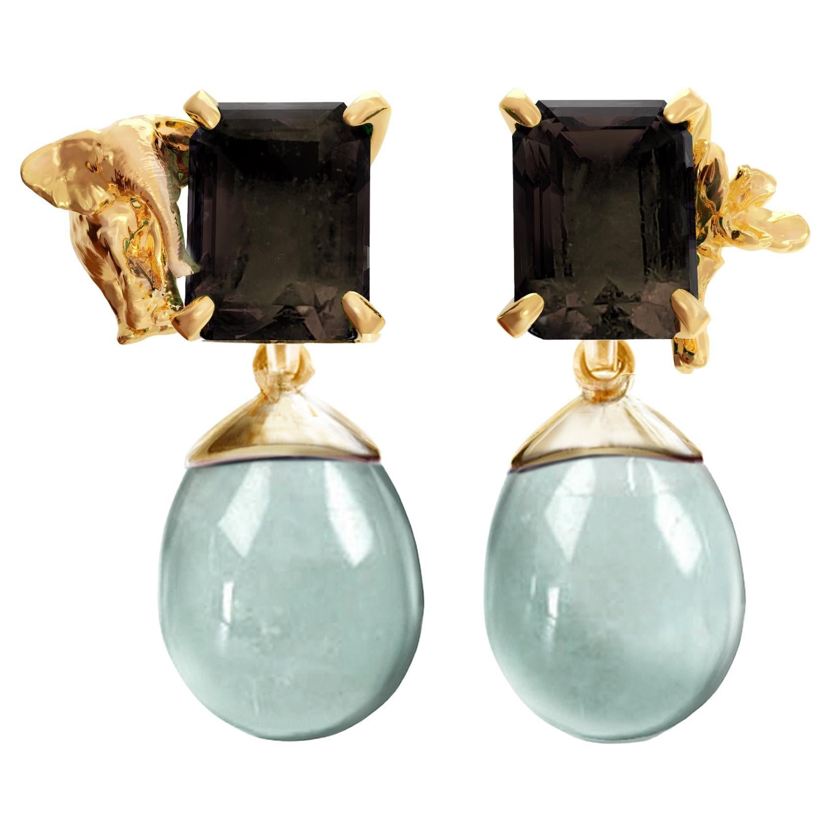 Boucles d'oreilles transformatrices en or jaune 18 carats avec quartz minéral amovible
