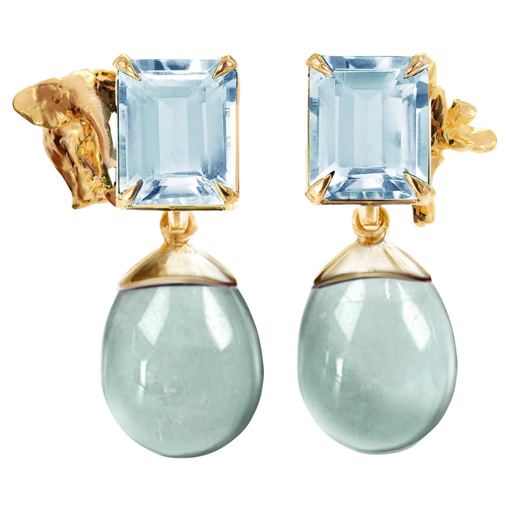 Pendientes Transformer de Oro Amarillo de Dieciocho Kilates con Cuarzos Menta Desmontables en venta