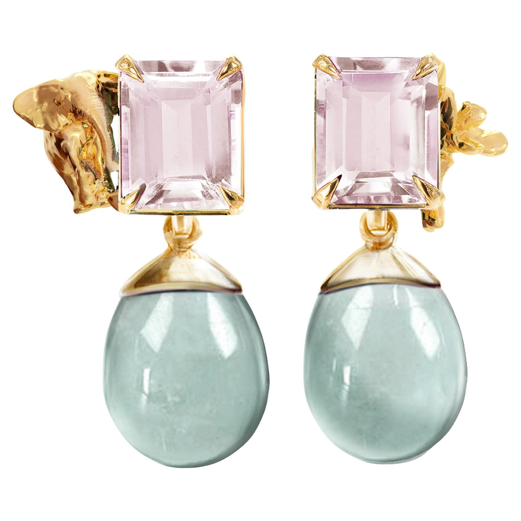 Boucles d'oreilles transformatrices en or jaune 18 carats avec quartz minéral amovible en vente