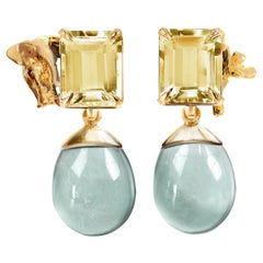 Eighteen Karat Yellow Gold Transformer Earrings with Detachable Minty Quartzes
