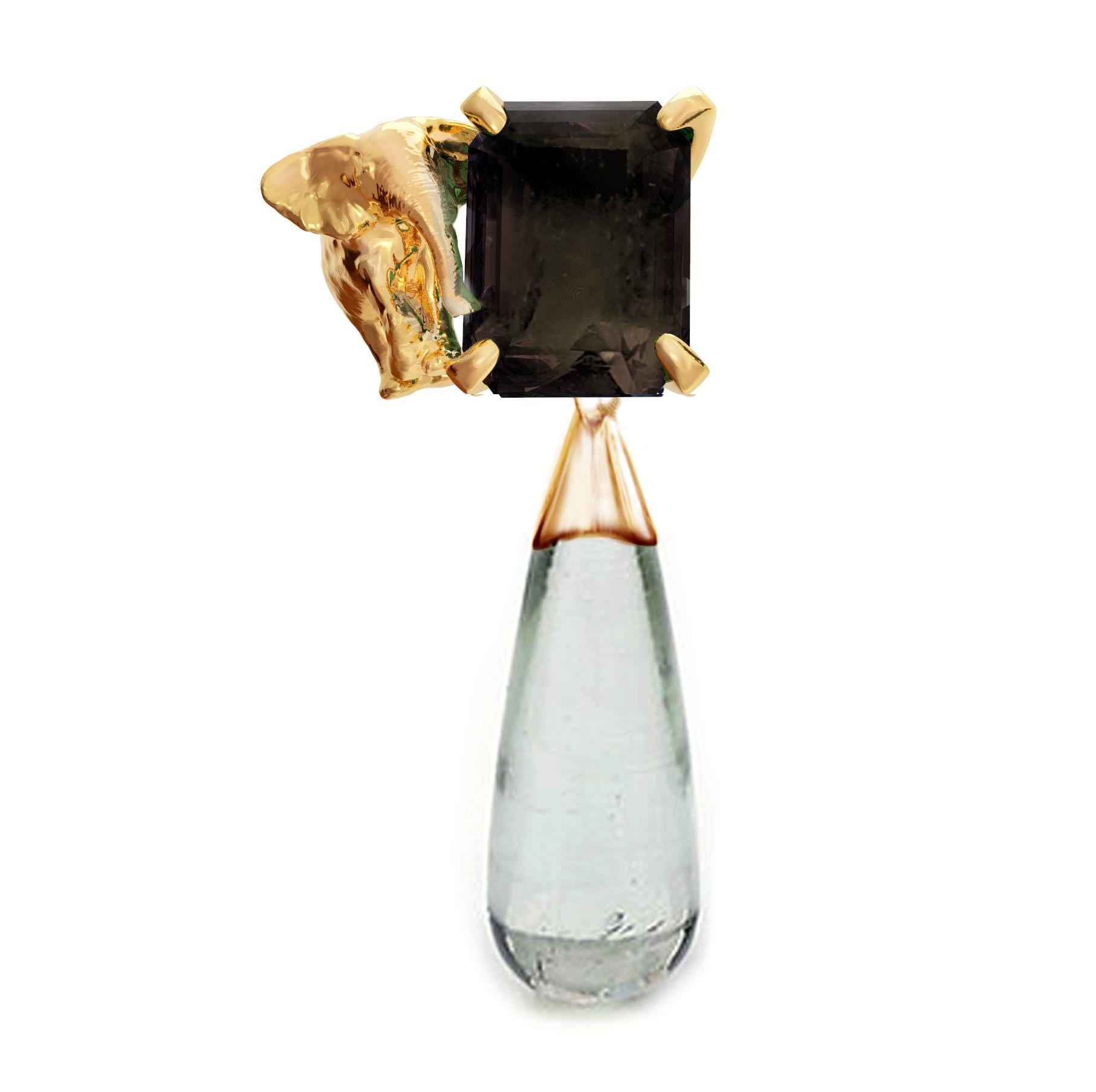 Contemporaneo Orecchini Transformer in oro giallo a diciotto carati con tormaline staccabili in vendita