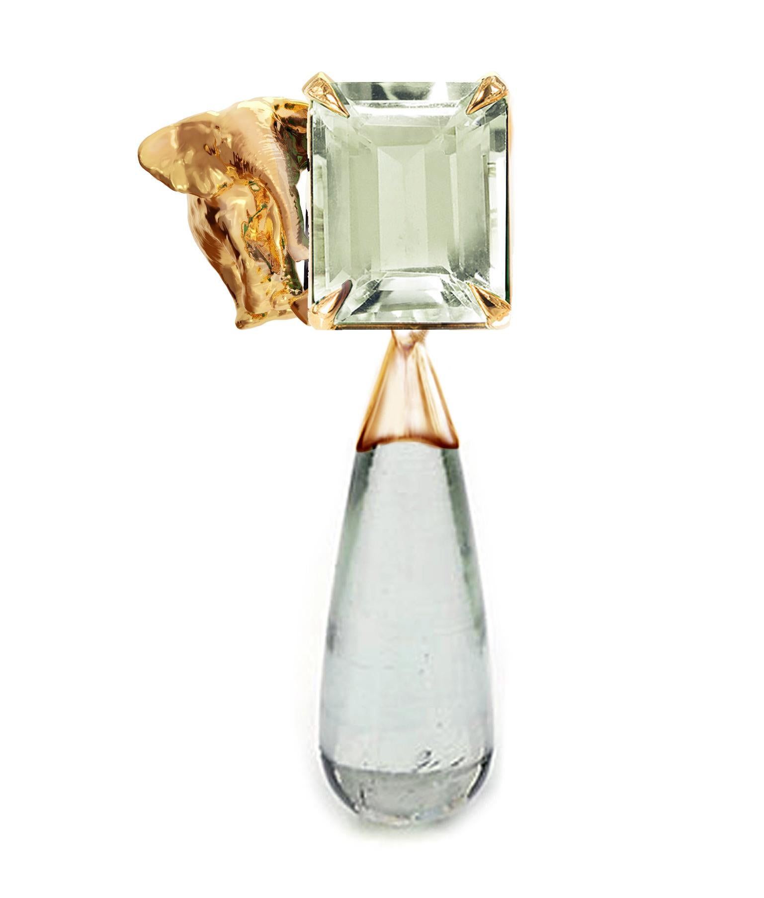 Achtzehn Karat Gelbgold Transformer-Ohrringe mit abnehmbaren Turmalinen Damen im Angebot