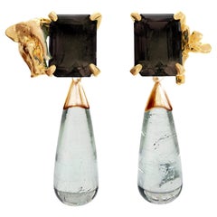 Eighteen Karat Yellow Gold Transformer Earrings with Detachable Tourmalines