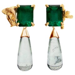 Eighteen Karat Yellow Gold Transformer Earrings with Green Tourmalines