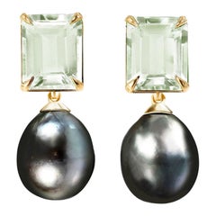 Eighteen Karat Yellow Gold Transformer Stud Earrings with Tahitian Black Pearls