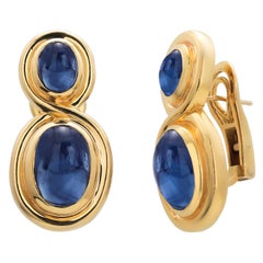 Eighteen Karat Yellow Gold Vintage Bvlgari Cabochon Sapphire Earrings