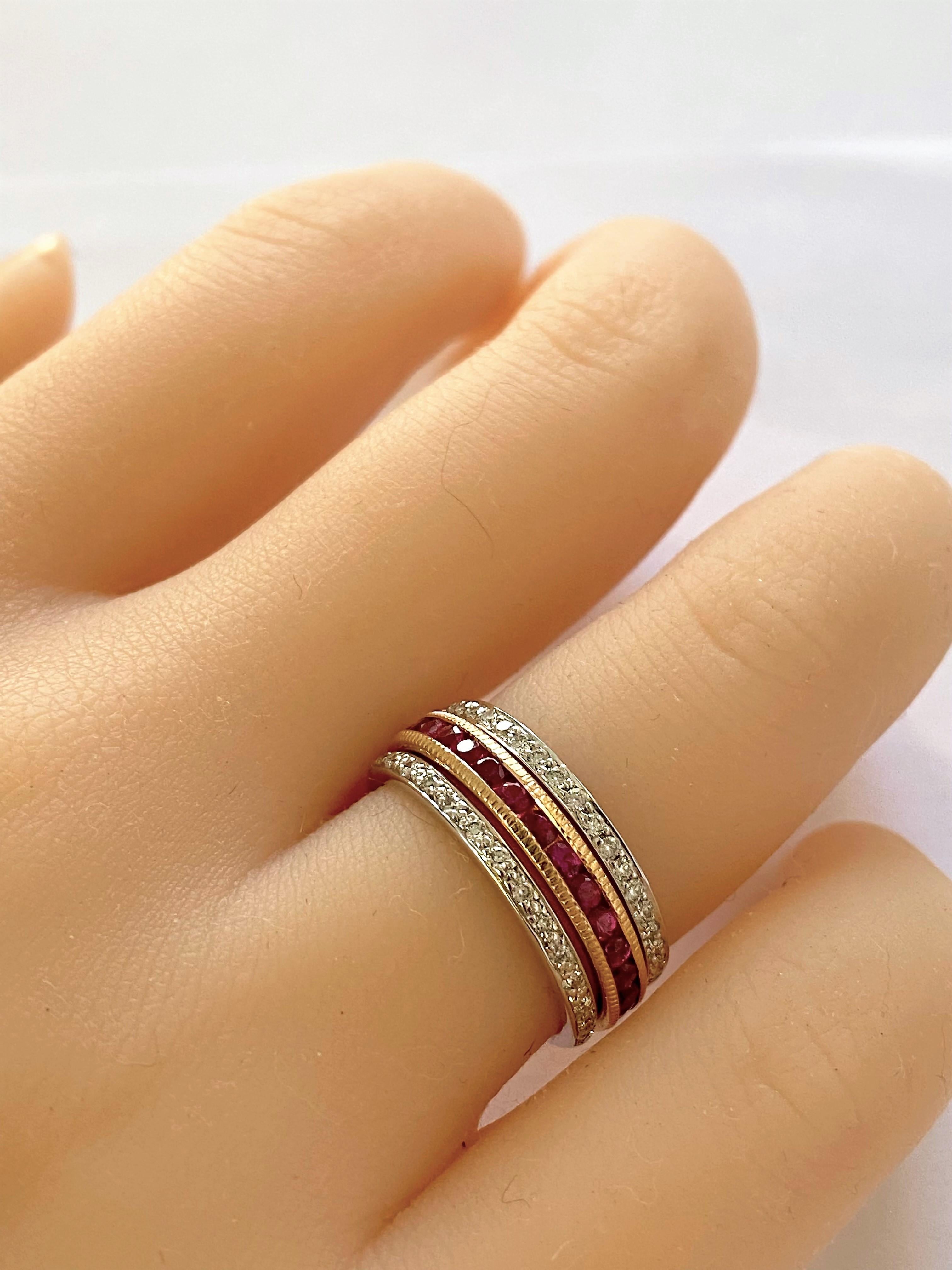 Eighteen Karats Rose Gold Ruby Eternity Band Milgrain Edge Weighing 1.90 Carat 2