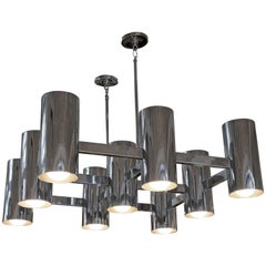 Eighteen-Light Chrome Chandelier Unusual Form