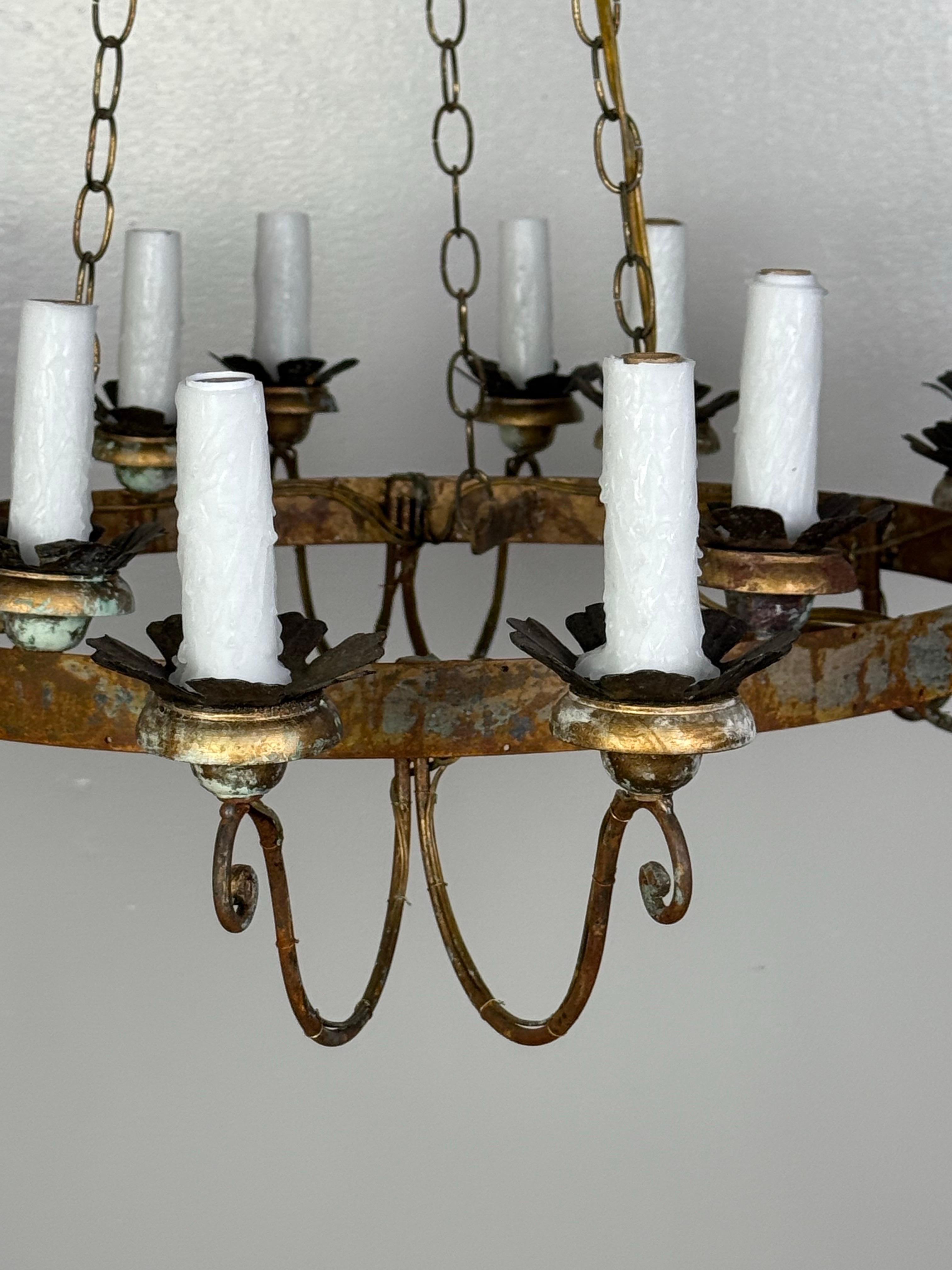 Eighteen Light Spanish Rustic Chandelier In Distressed Condition In Los Angeles, CA
