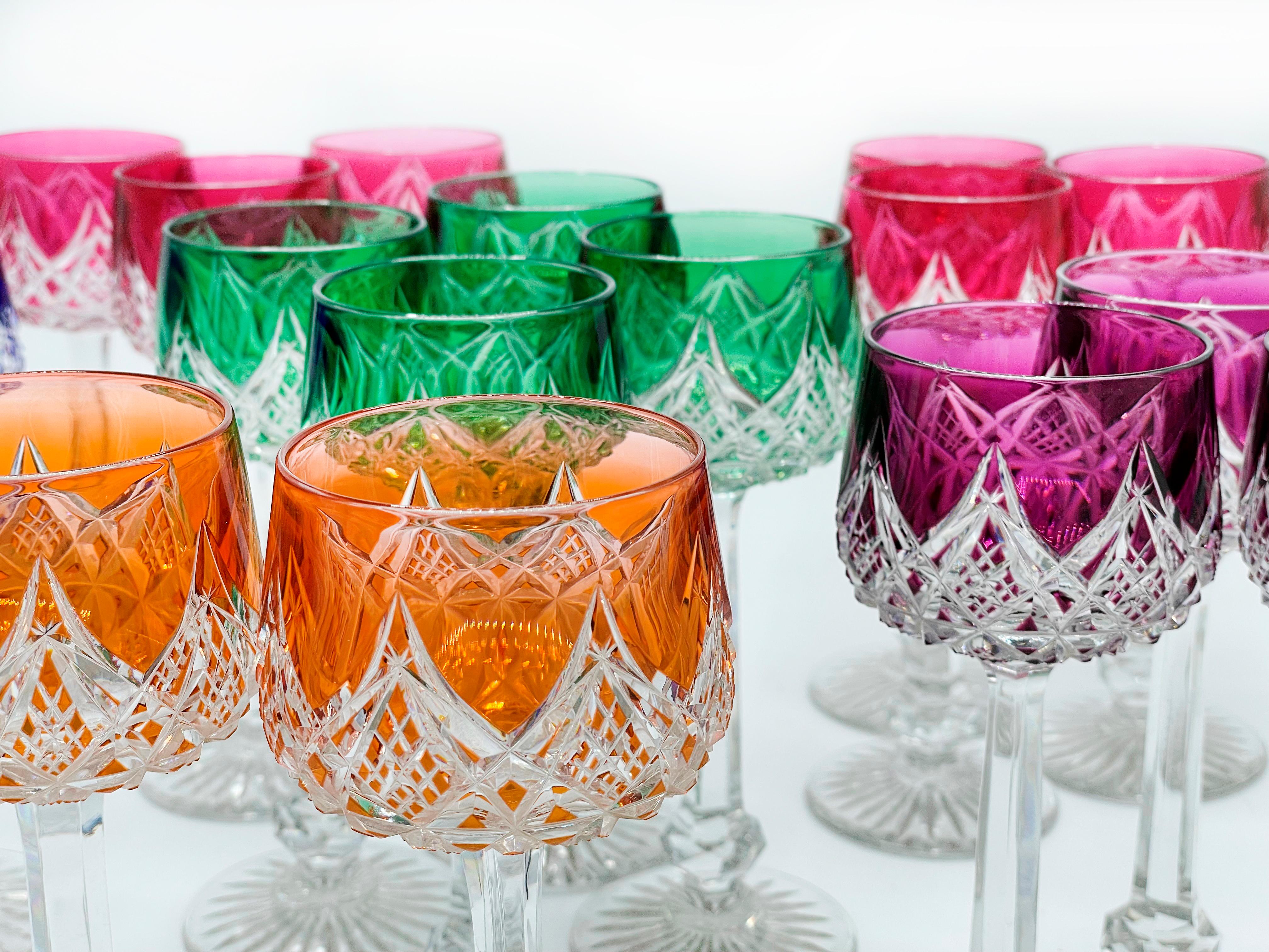 French  Eighteen wine glasses hocks Colbert by Baccarat