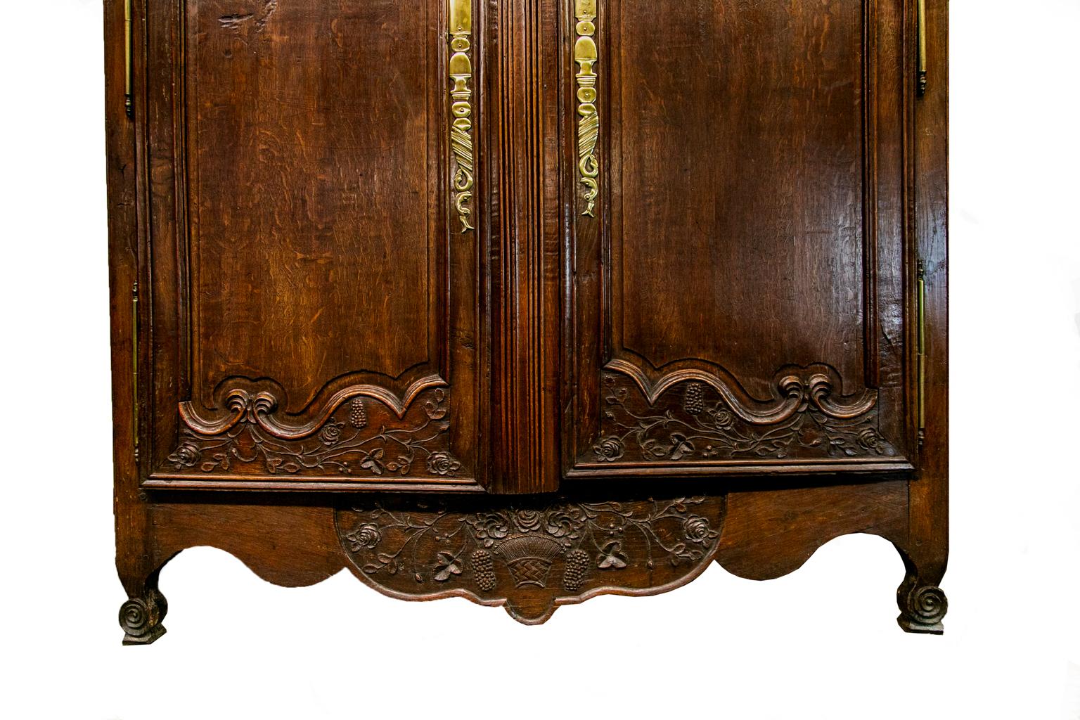 Hand-Carved 18th Century Carved Oak French Armoire For Sale