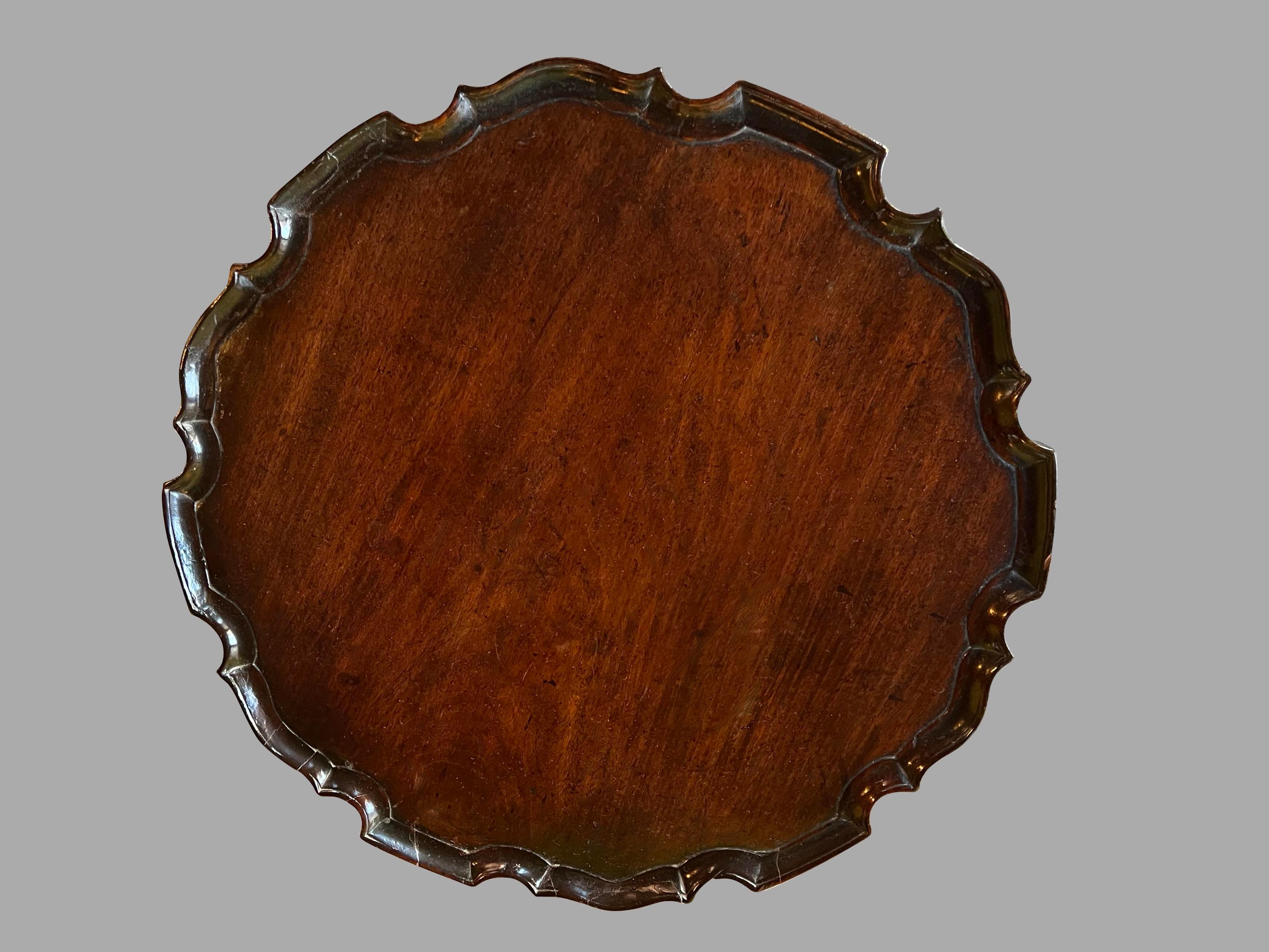 English Eighteenth Century Chippendale Mahogany Small Side Table with Pie Crust Edge