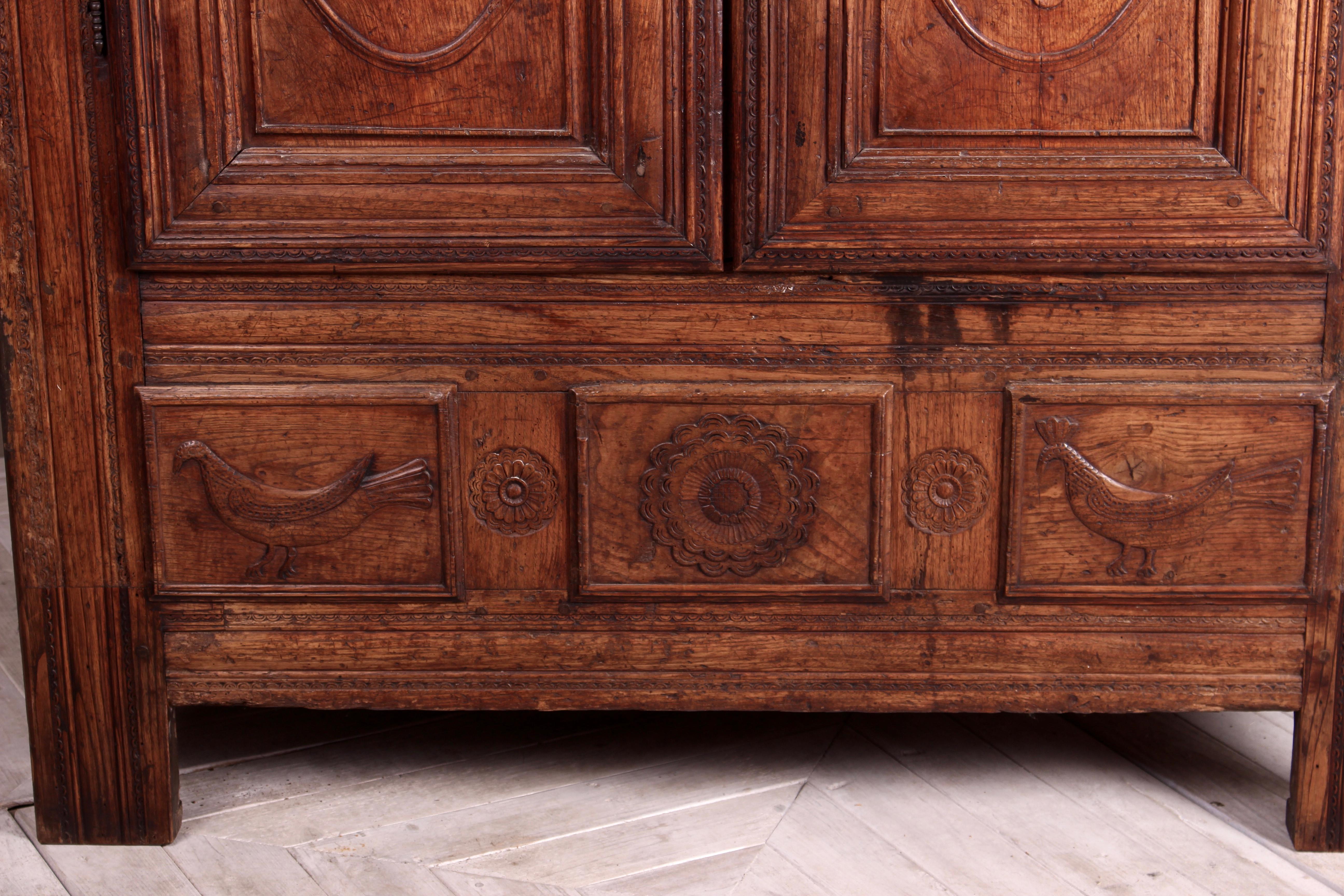 Carved Eighteenth Century French Oak Breton Wardrobe or Cupboard