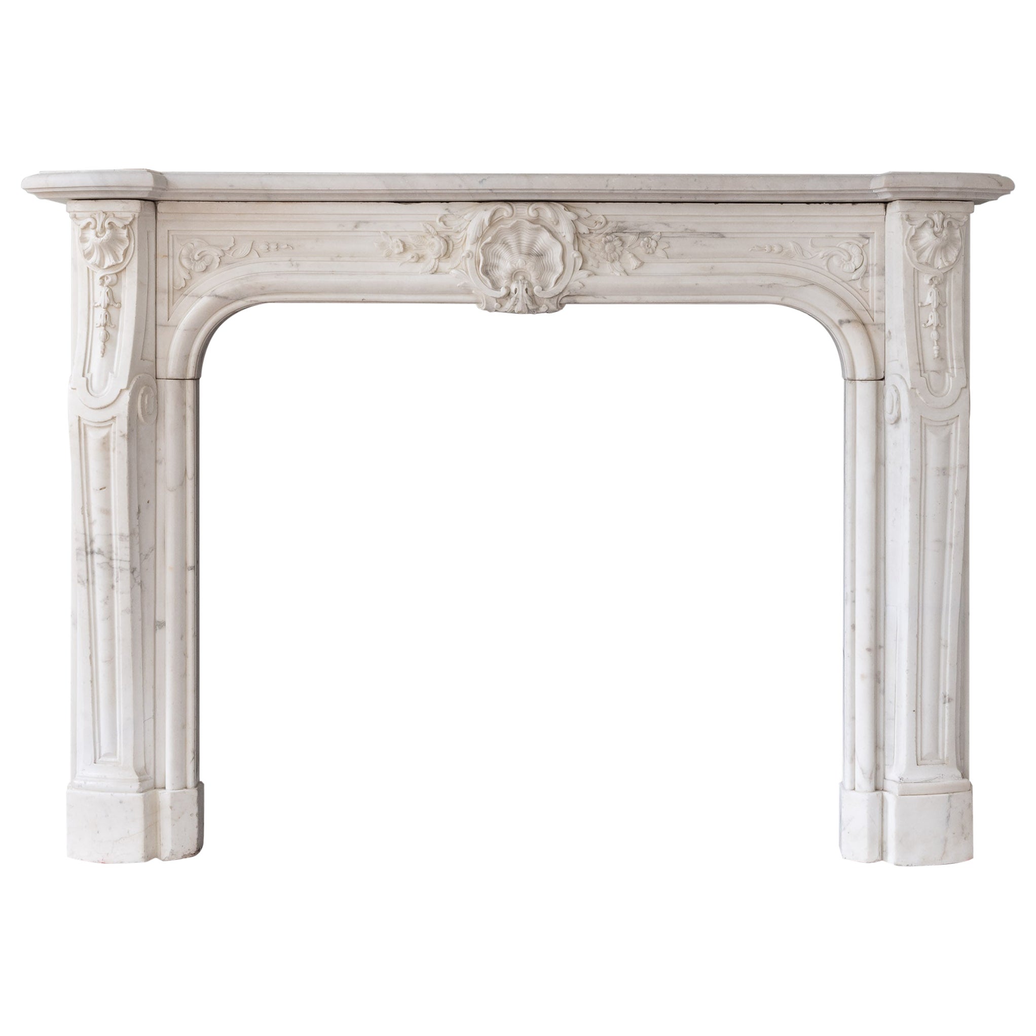 Eighteenth Century French Veined Statuary Marble Fireplace